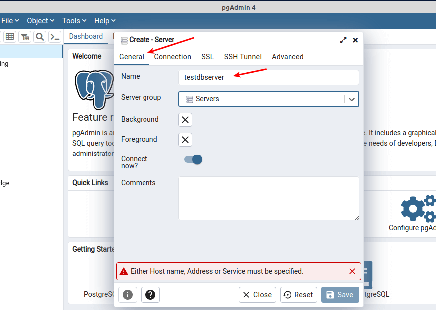 Create SSH Tunneling in pgadmin4