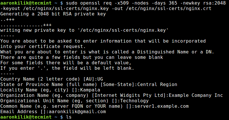 Create SSL Certificate and Key for Nginx