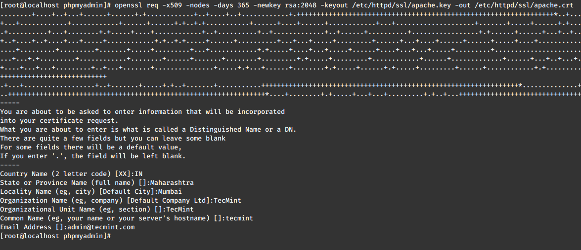 Create SSL Certificate for PhpMyAdmin