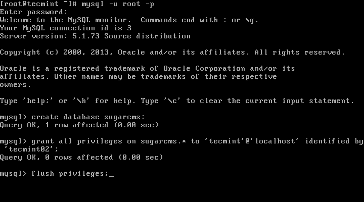 Create SugarCMS MySQL Database