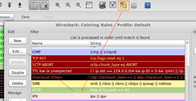 Customize Wireshark Output in Colors