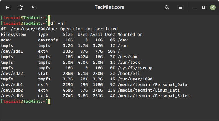 df – Show Linux Disk Space Usage