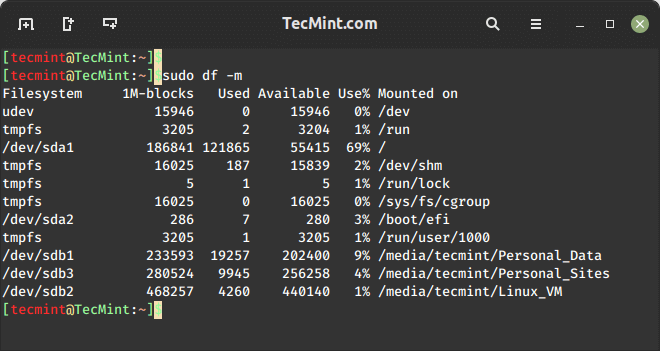 Disk Space Usage in Megabytes