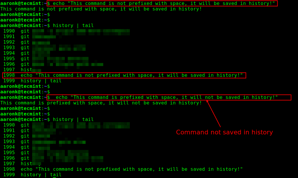 Don't Save Linux Command in History