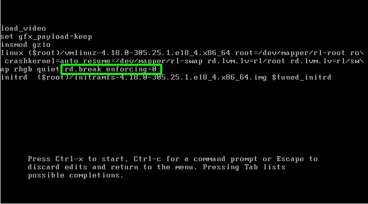 Edit Kernel Boot Parameters