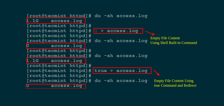 Empty or Delete File Content in Linux