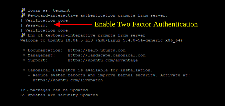 Enable Two Factor Authentication in Ubuntu