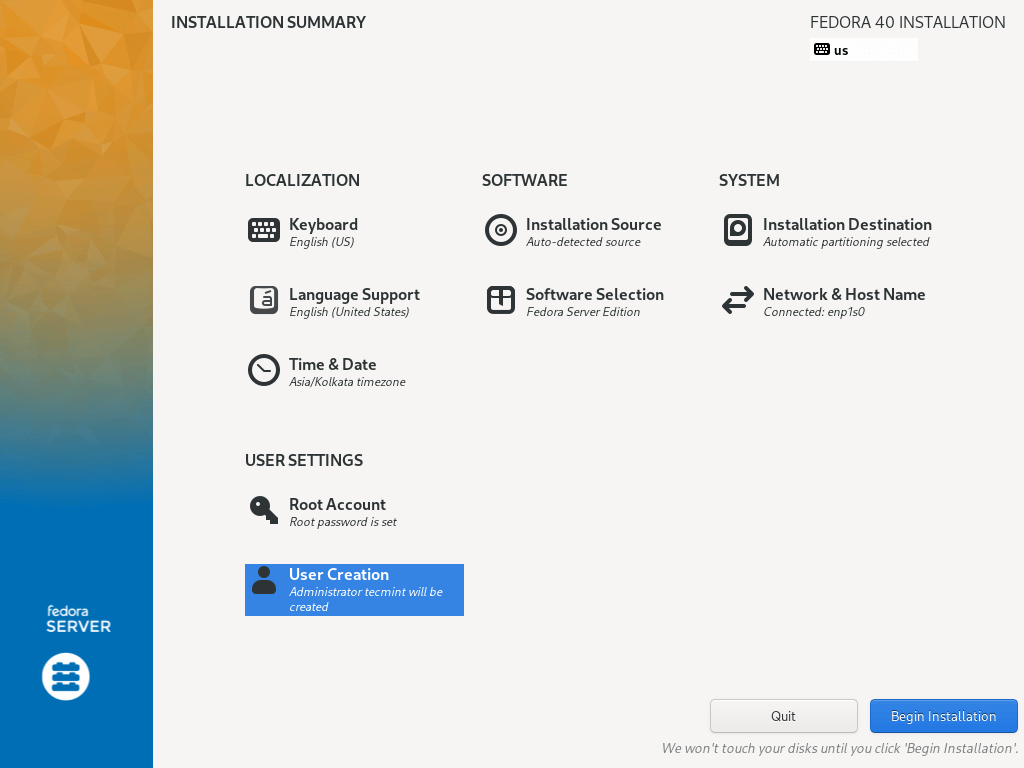 Begin Fedora Installation