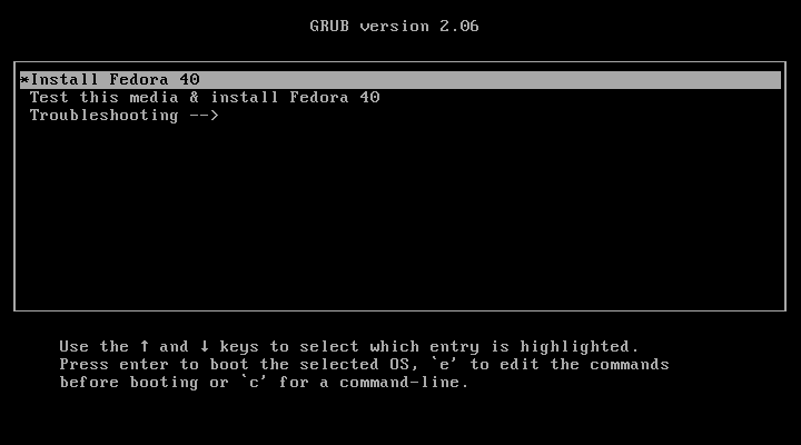 Fedora 40 Boot Menu