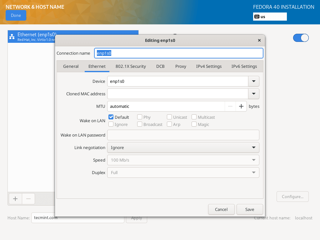 Fedora Network Configuration