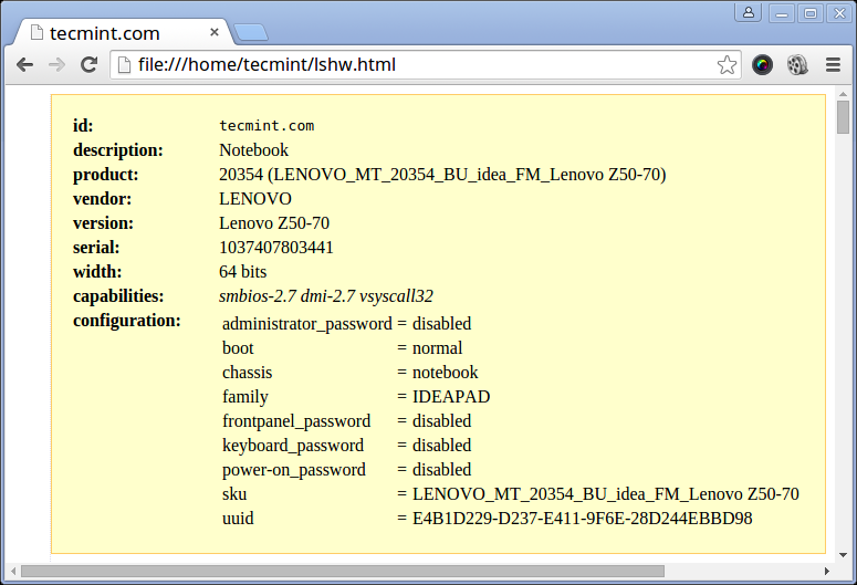 Generate Linux Hardware Information in HTML