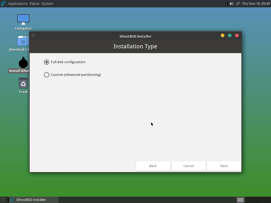GhostBSD Installation Type
