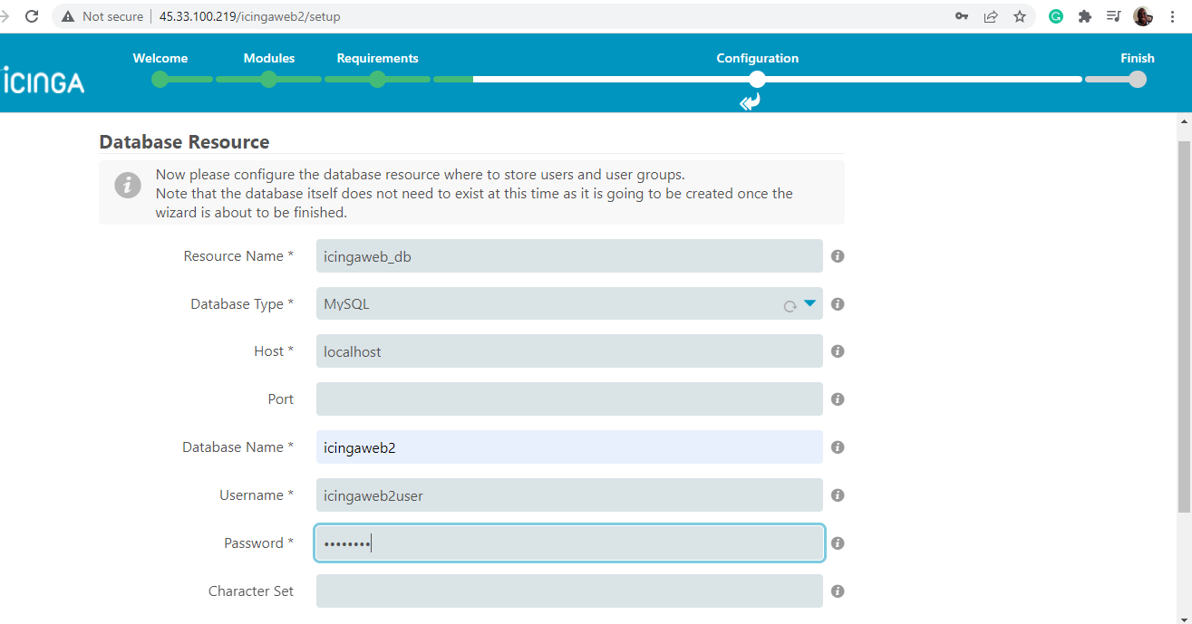 IcingaWeb2 Database Settings