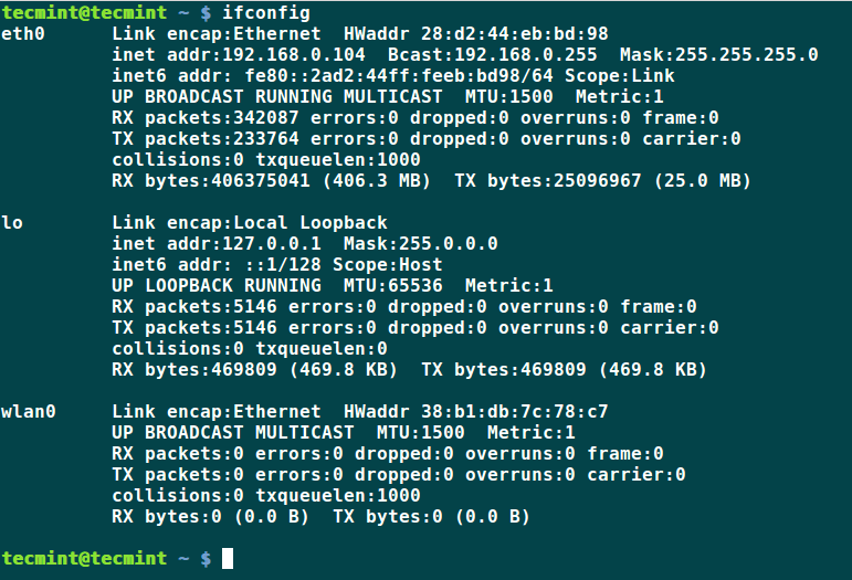 ifconfig: Check IP Address