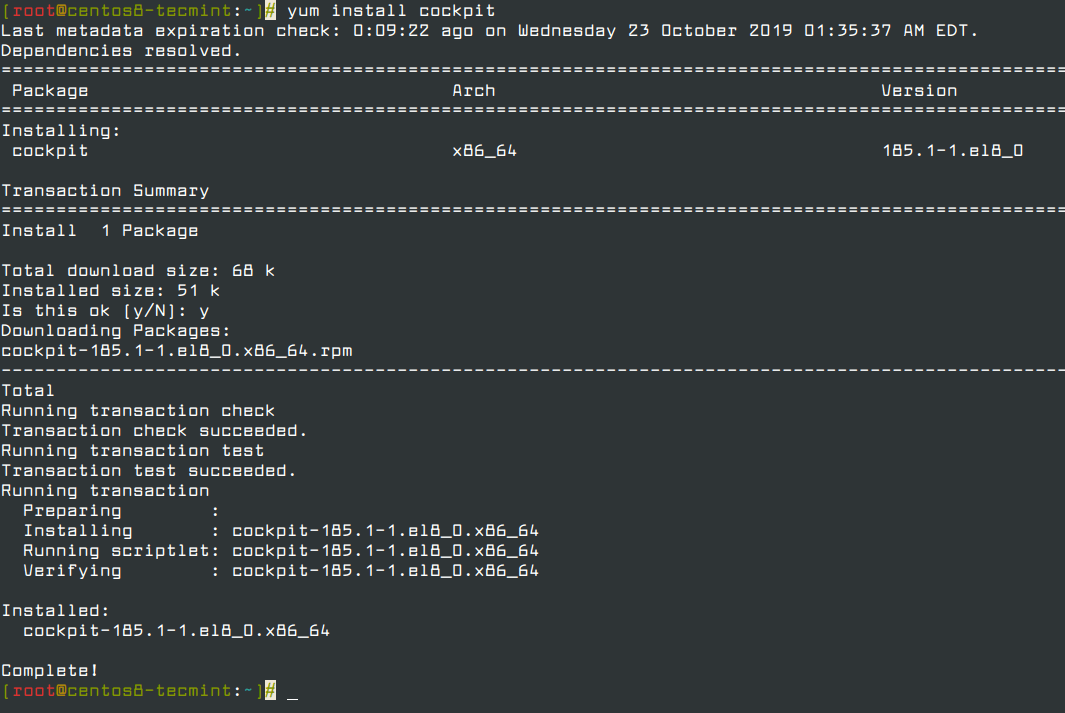 Install Cockpit Web Console in CentOS 8