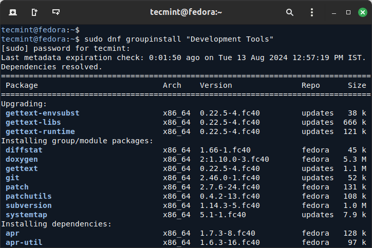 Install Development Tools in Fedora