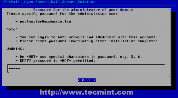 Enter iRedMail Administrative Password