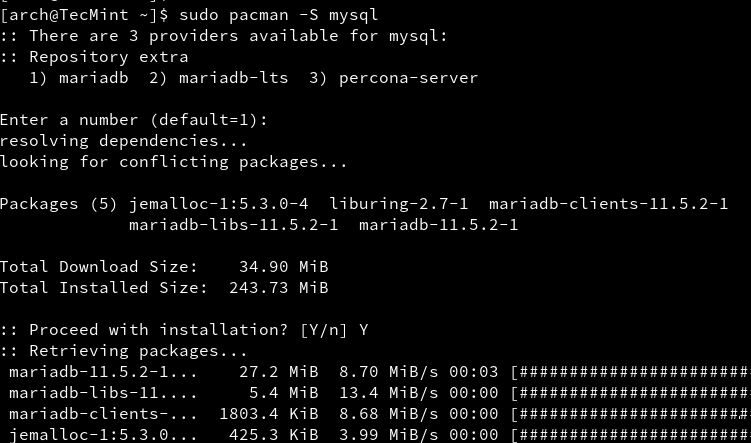 Install MySQL in Arch Linux