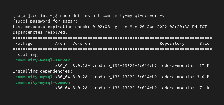 Install MySQL 8 in Fedora