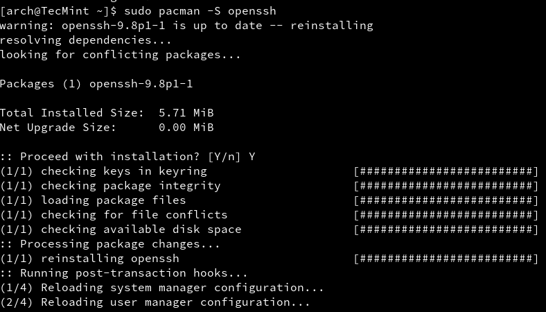 Install OpenSSH in Arch Linux