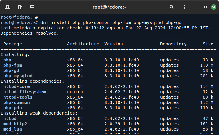 Install PHP on Fedora