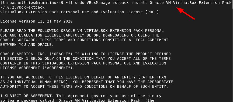 Install VirtualBox Extension Pack in AlmaLinux