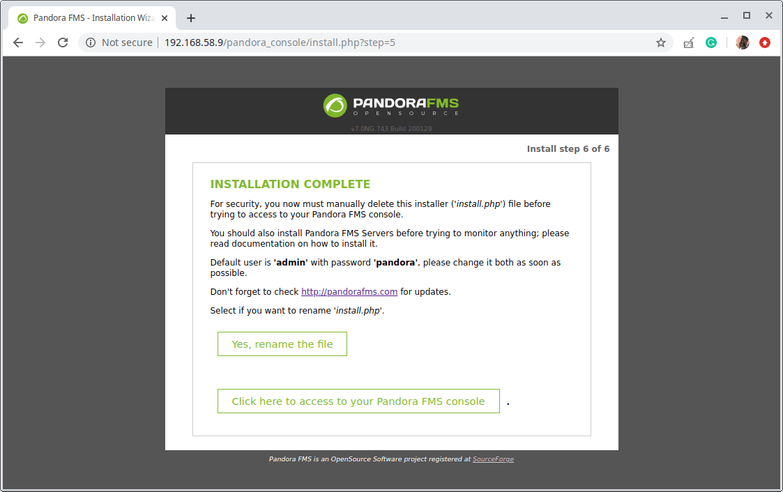 Pandora FMS Installation Complete