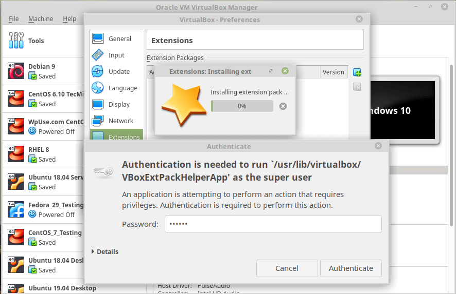 Installing Virtualbox Extension Pack