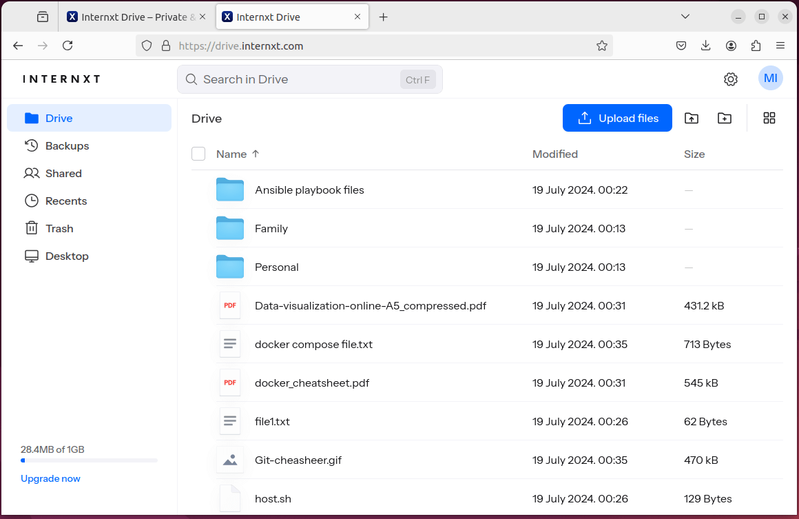 Internxt Drive Dashboard