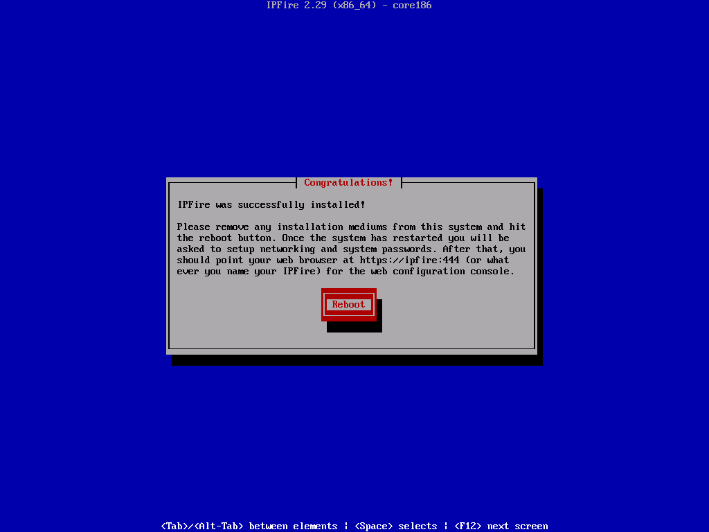 IPFire Installation Finished