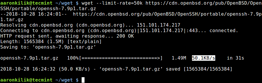 Wget - Limit File Download Speed