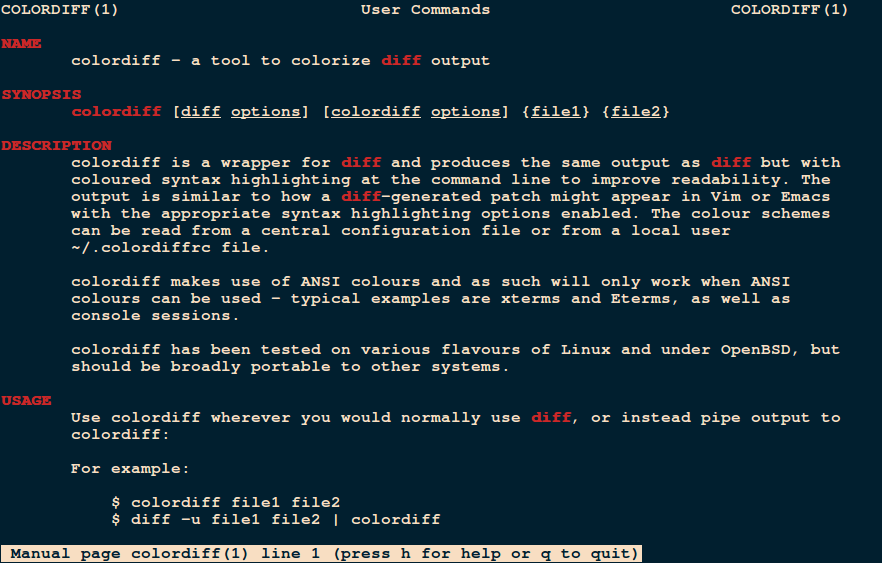 Linux Colordiff Command - Color diff Output