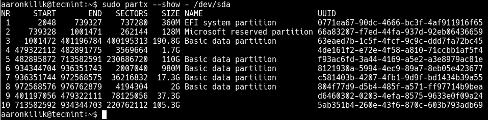 List All Partitions on a Disk