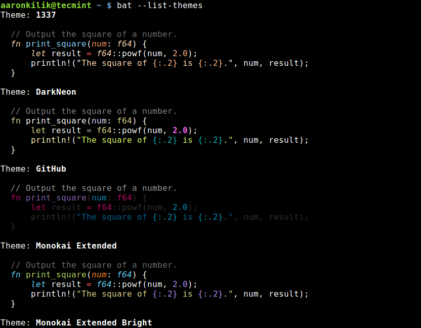 List Themes for Syntax Highlighting