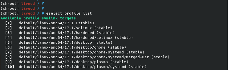 List Gentoo Profiles