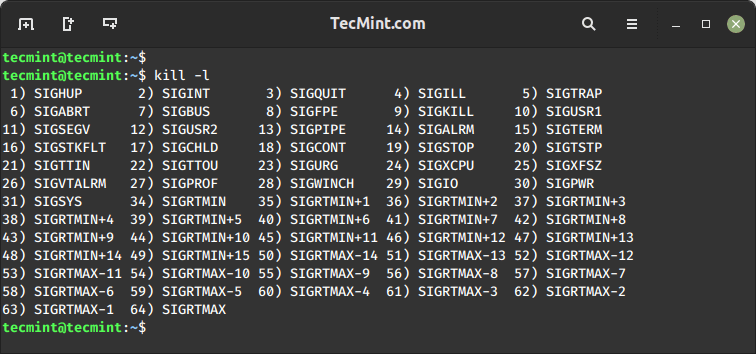 List Kill Command Signals