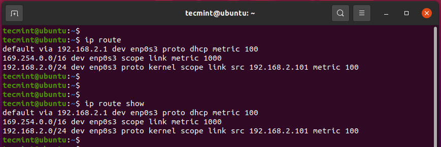 List Network Routing Table