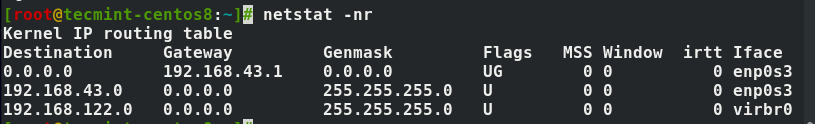 List Network Routing Table