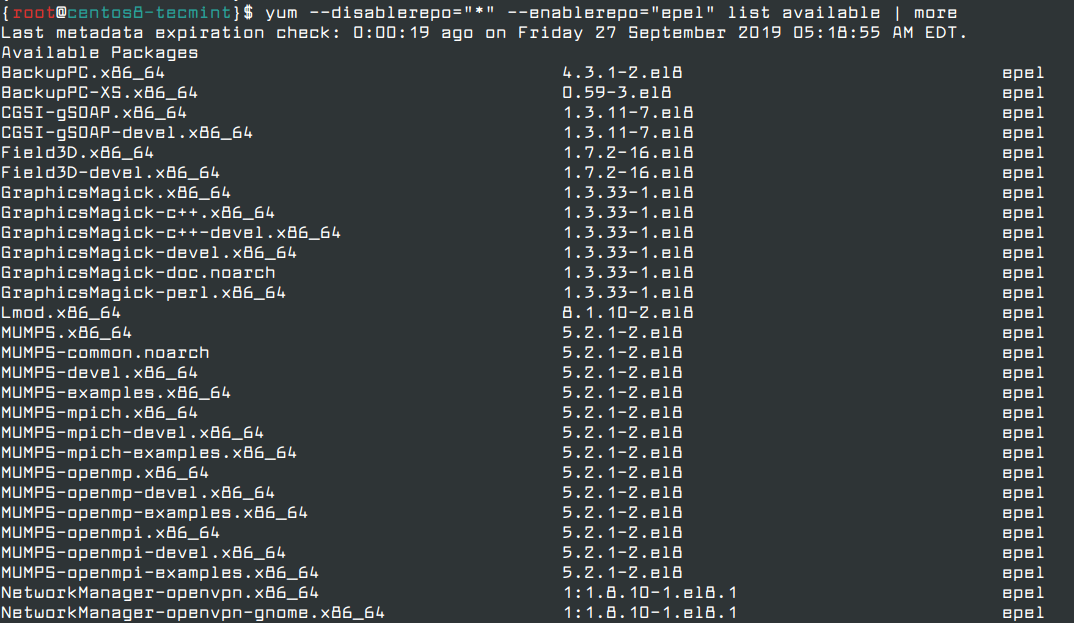 List Packages Available from Epel Repo