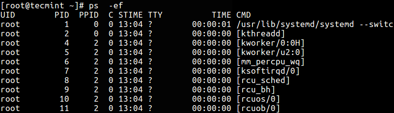 List Processes in Long List Format