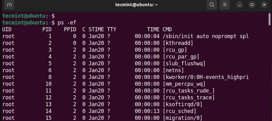 List Running Linux Processes with PID