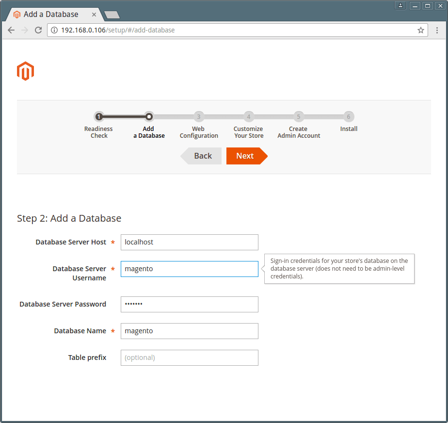 Magento Database Settings