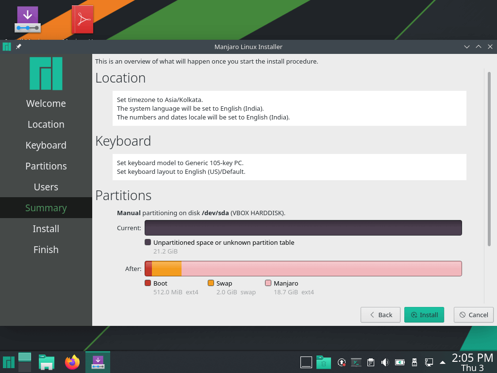 Manjaro Installation Summary