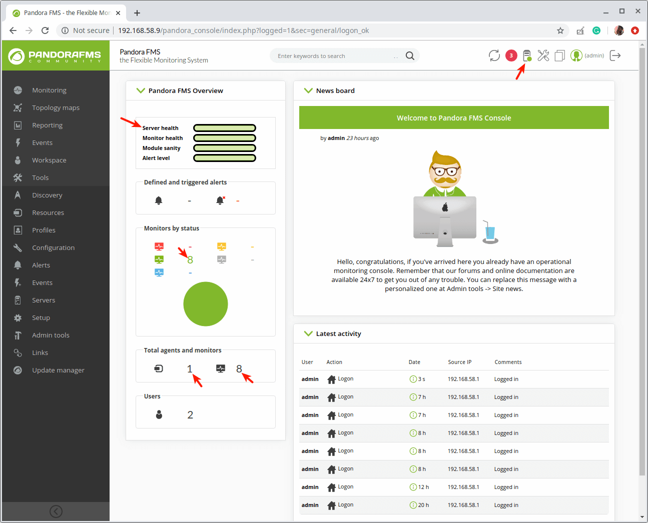 Pandora FMS Admin Dashboard