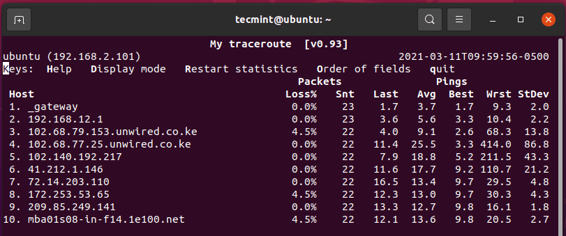 mtr - network analysis and troubleshooting tool