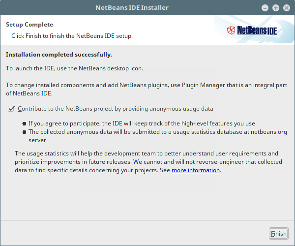 NetBeans IDE Installation Completes