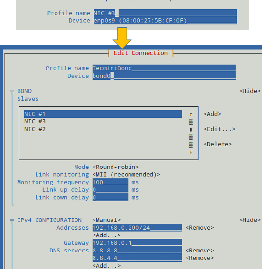 Network Bonding Teaming Configuration