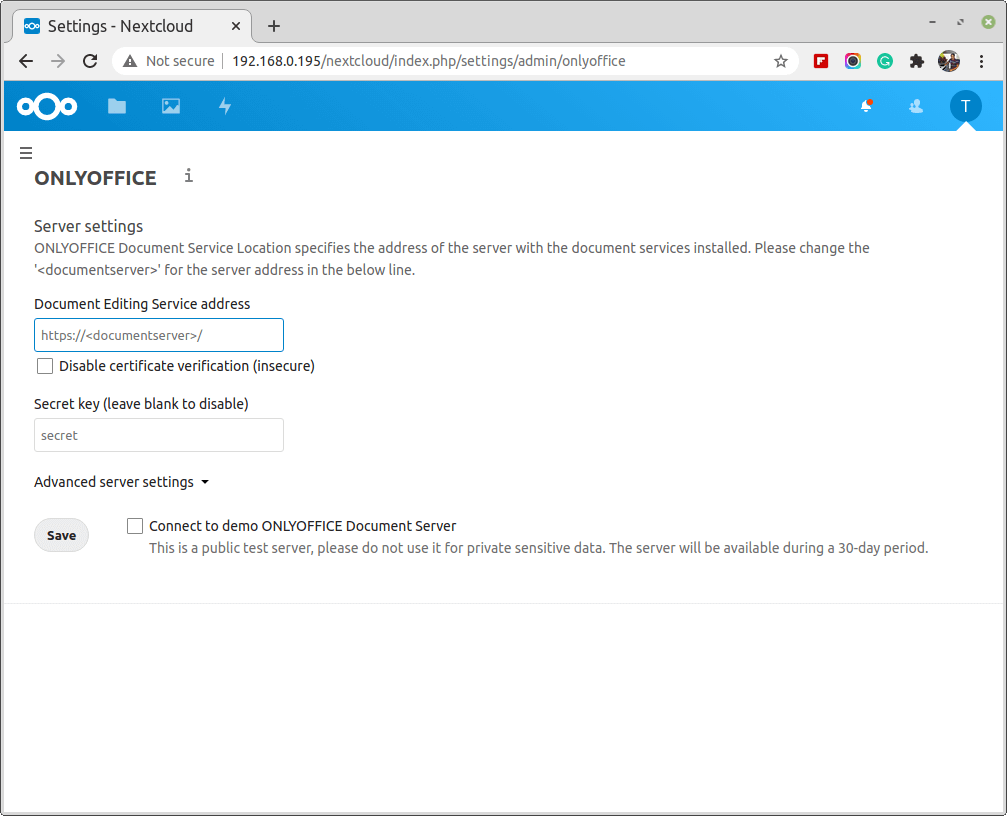 OnlyOffice Document Server Settings