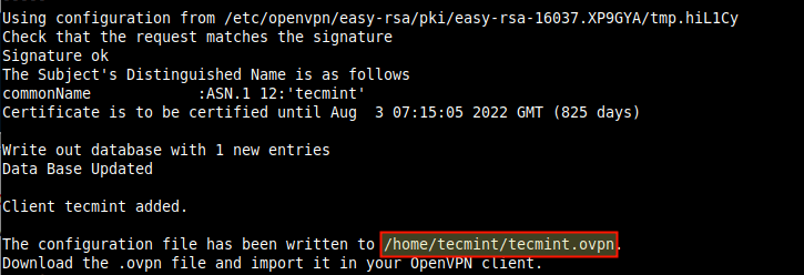 OpenVPN Installation Summary