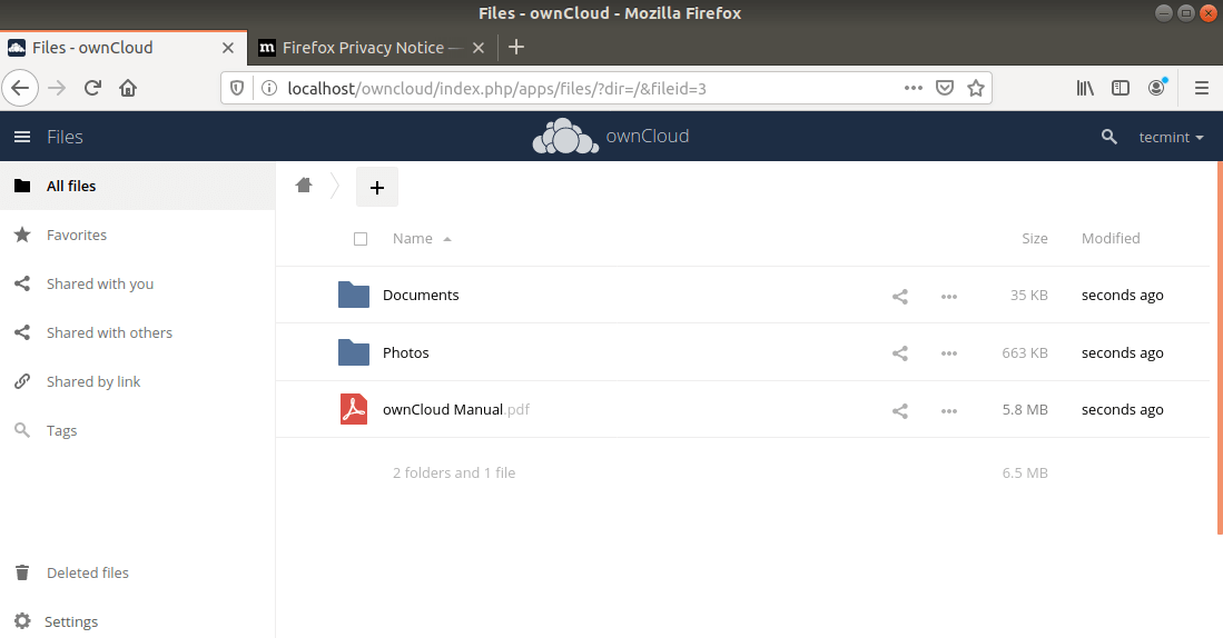 OwnCloud Dashboard